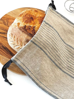 Open image in slideshow, Reusable linen bread bag, color blue. The Chateau Collection
