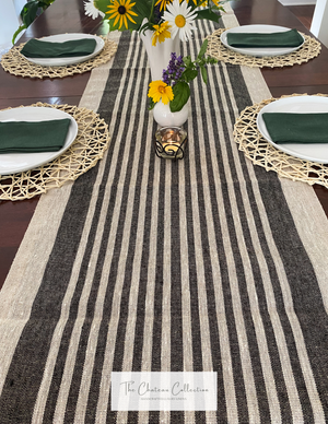 The Chateau Collection Black Rustic Linen Table Runner