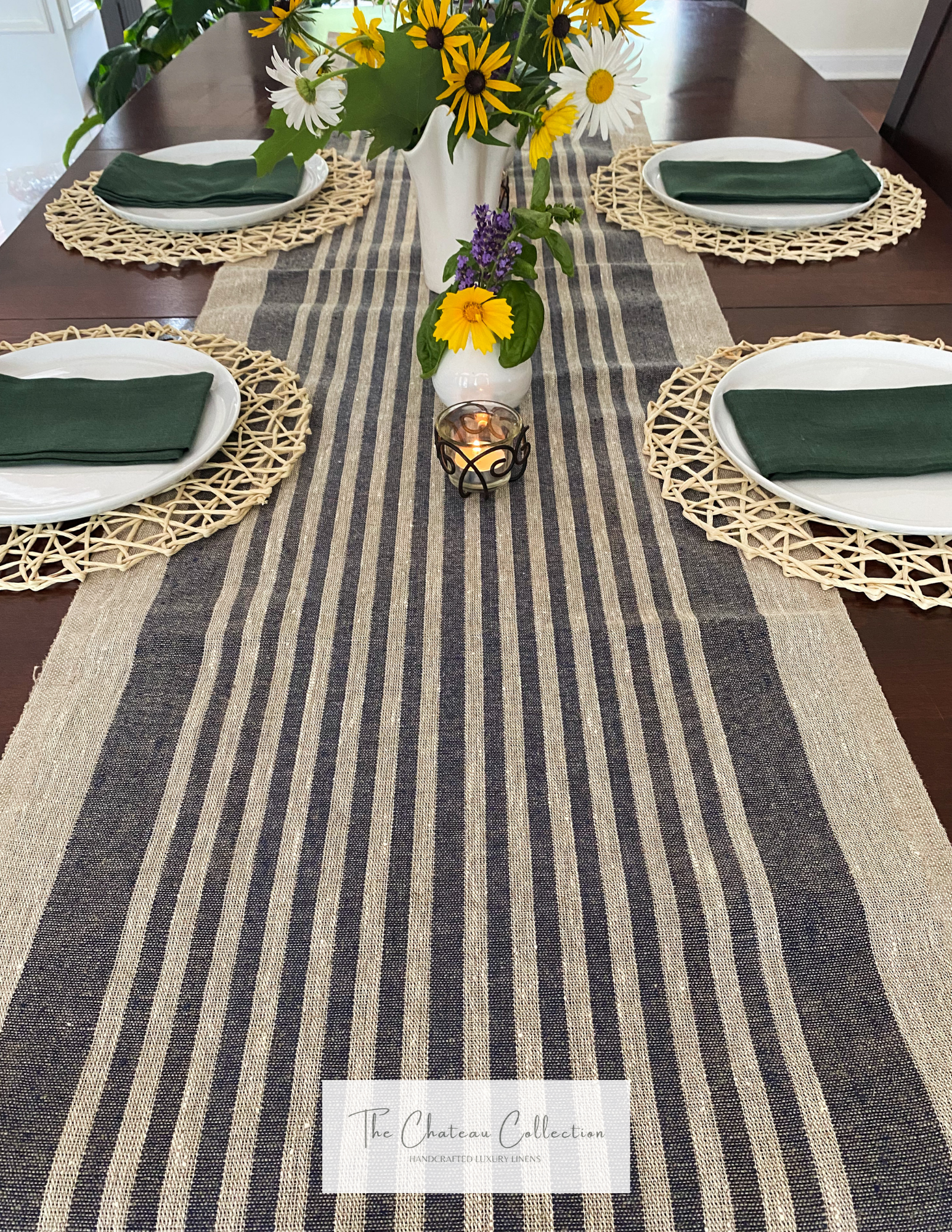 The Chateau Collection Navy Rustic Linen Table Runner