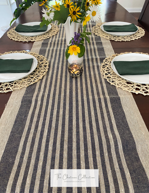 Open image in slideshow, The Chateau Collection Navy Rustic Linen Table Runner
