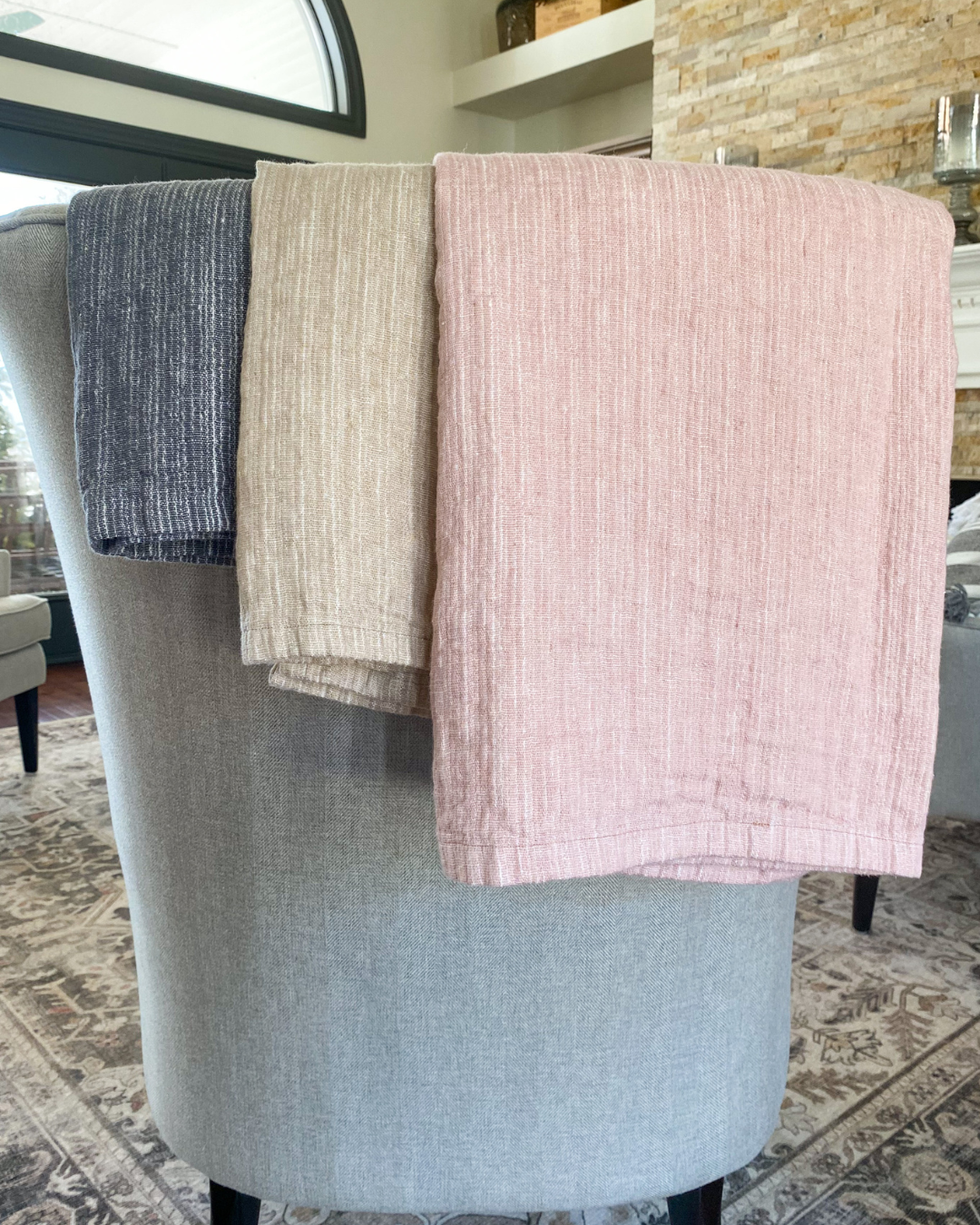 Double Side 100% Linen Throw Blankets